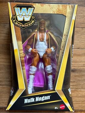 Mattel Hulk Hogan Figure in White Trunks with Gold & Purple Cape NWOT
